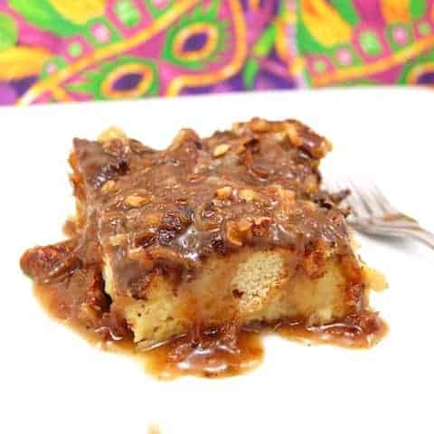 Piece of new orleans bread pudding on plate