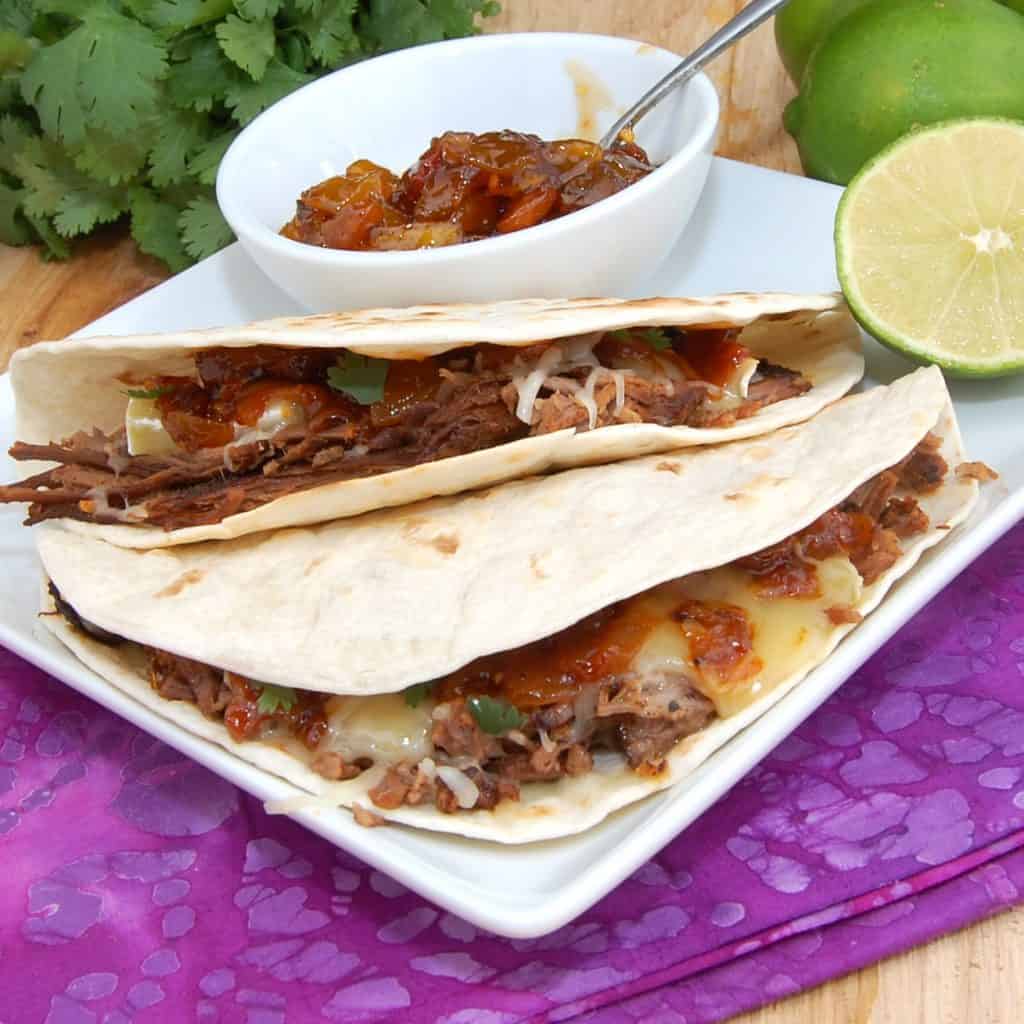 Brisket Quesadillas with Mango Barbecue Sauce Sweet Pea's Kitchen