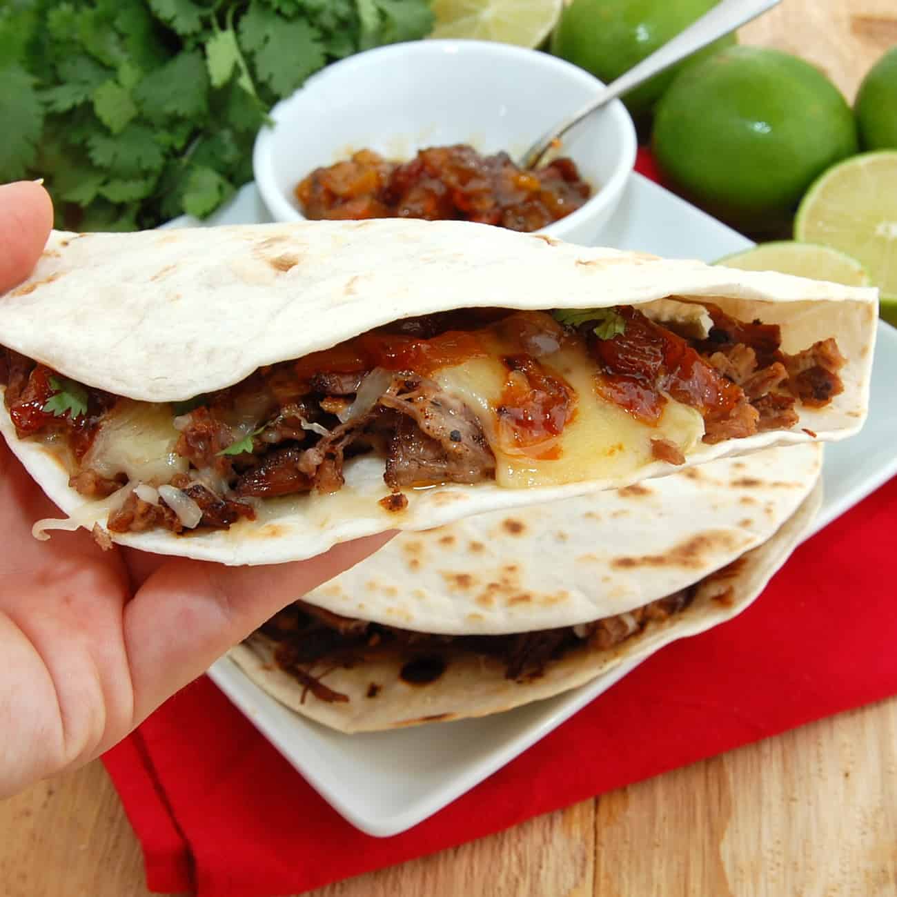 Brisket Quesadillas with Mango Barbecue Sauce - Sweet Pea's Kitchen