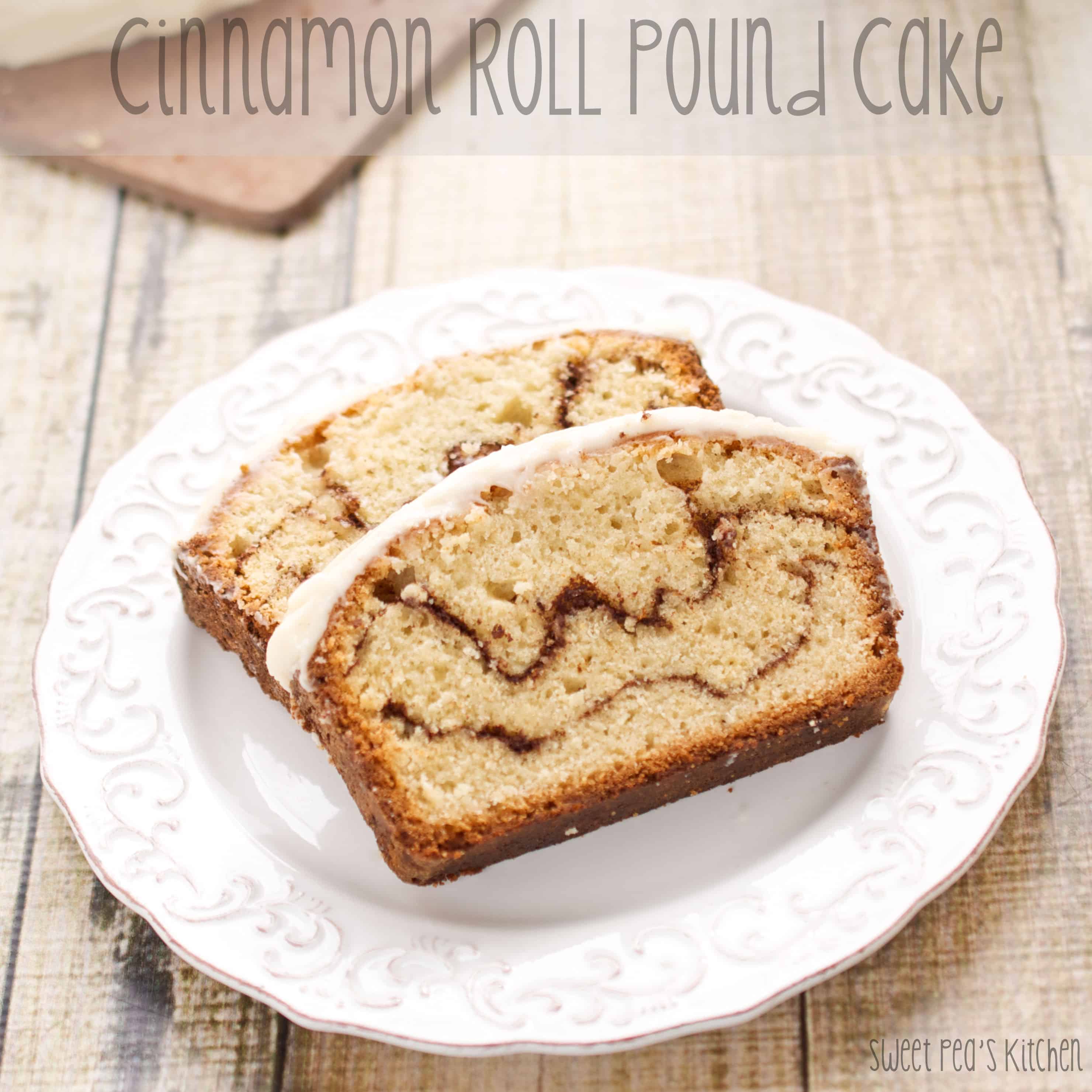 cinnamon roll pound cake on plate