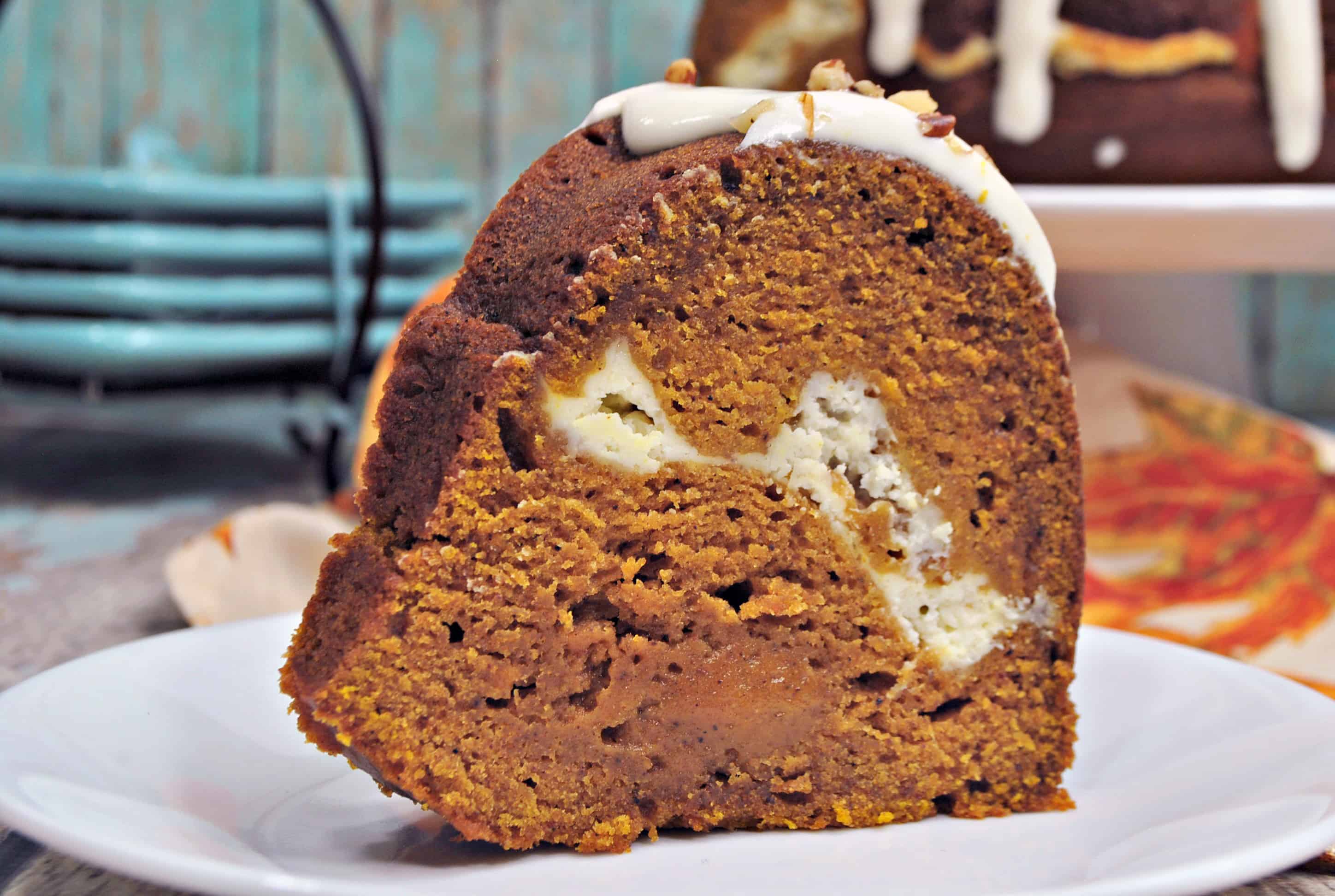 slice of Pumpkin Cream Cheese Bundt Cake