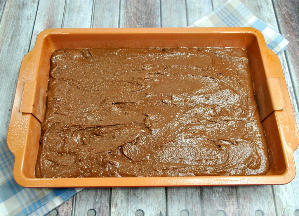 brownie batter in a pan