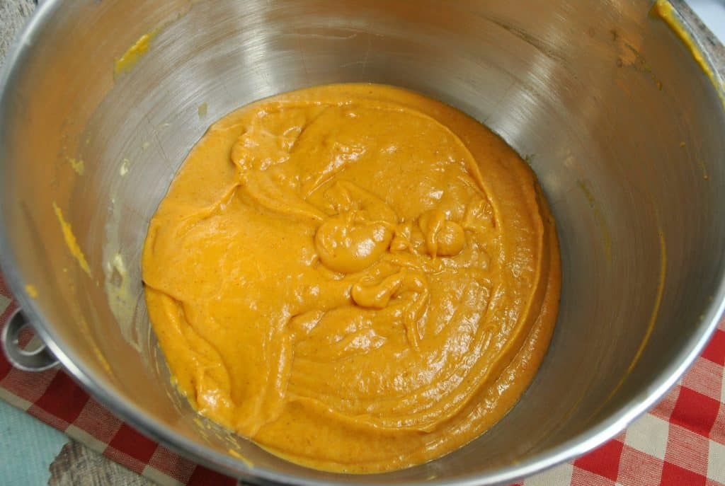 pumpkin donut batter in pan