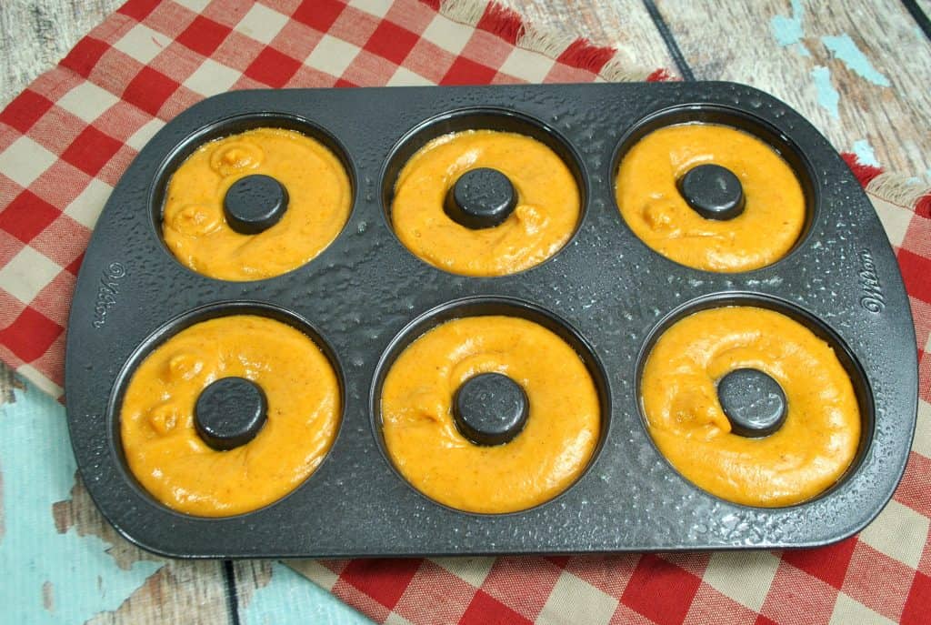 pumpkin donut batter in pan