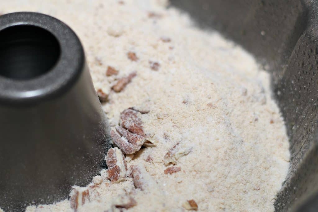 brown sugar crumble with pecans in bundt can