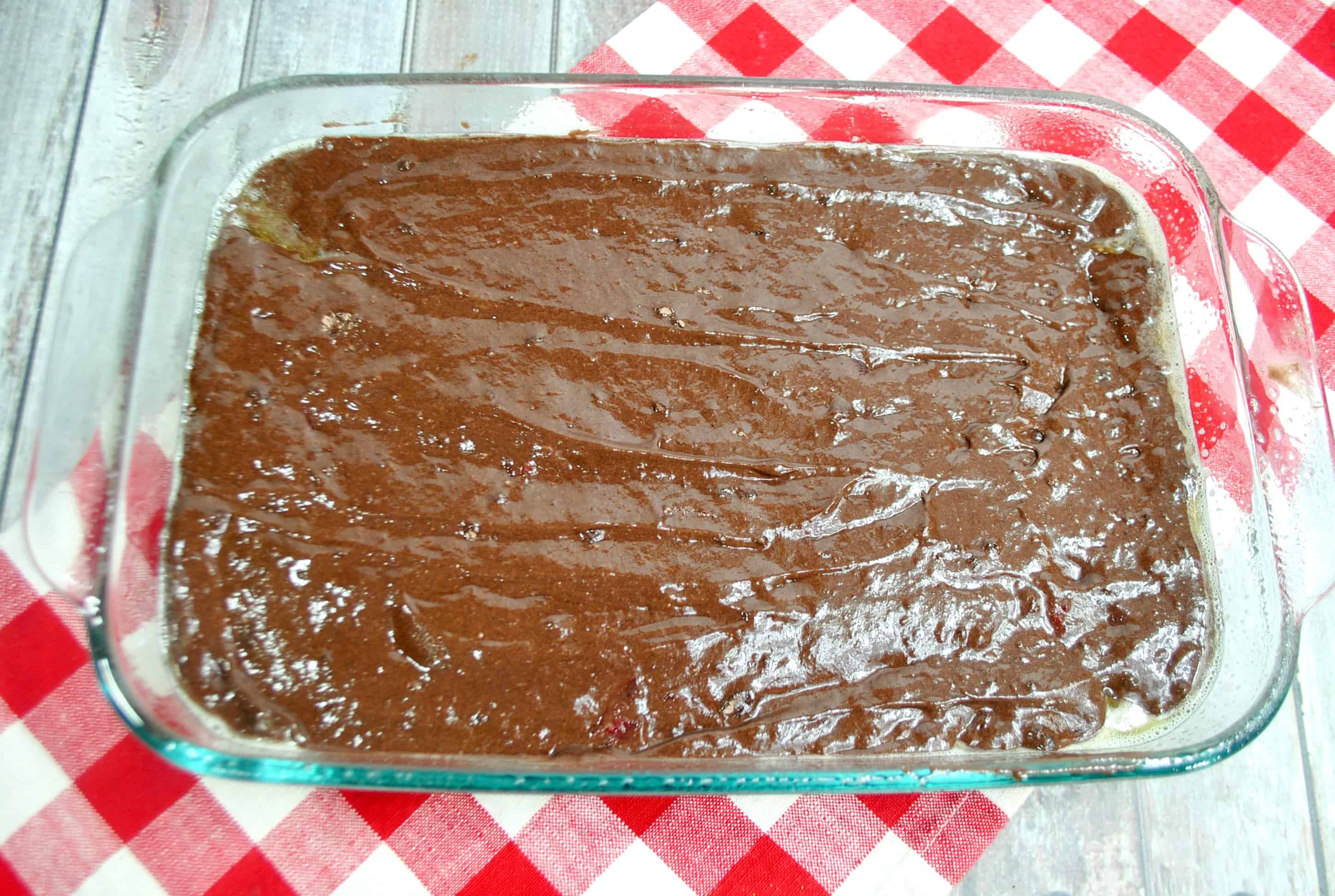 chocolate cherry cake in a pan