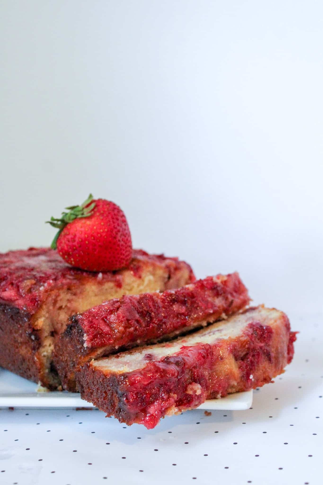 fresh strawberry pound cake on table