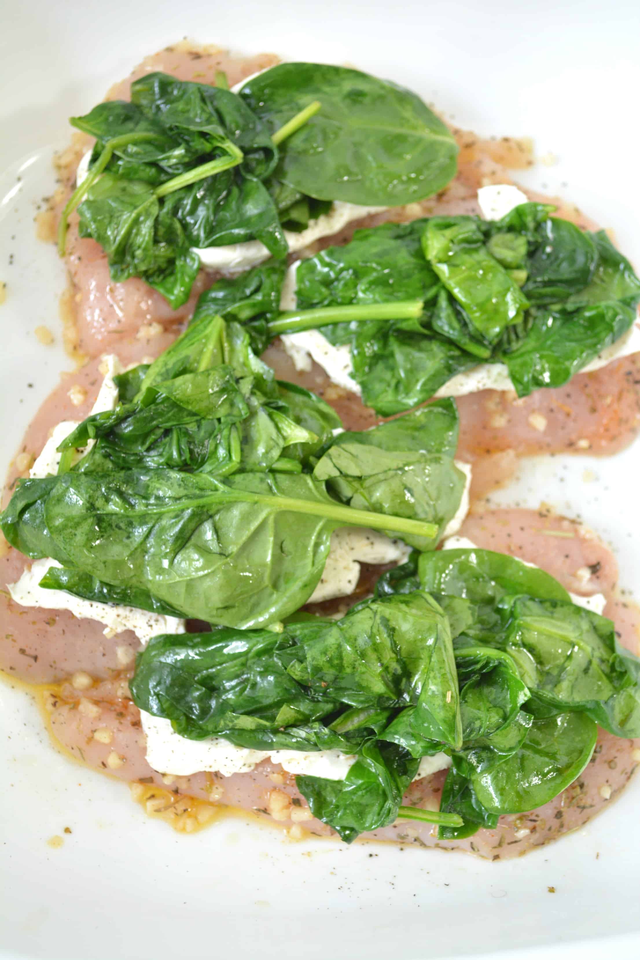 spinach on chicken breast