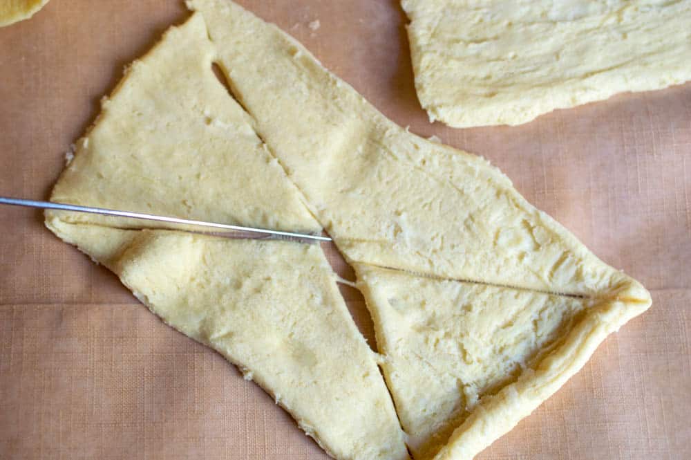 cutting up crescent rolls