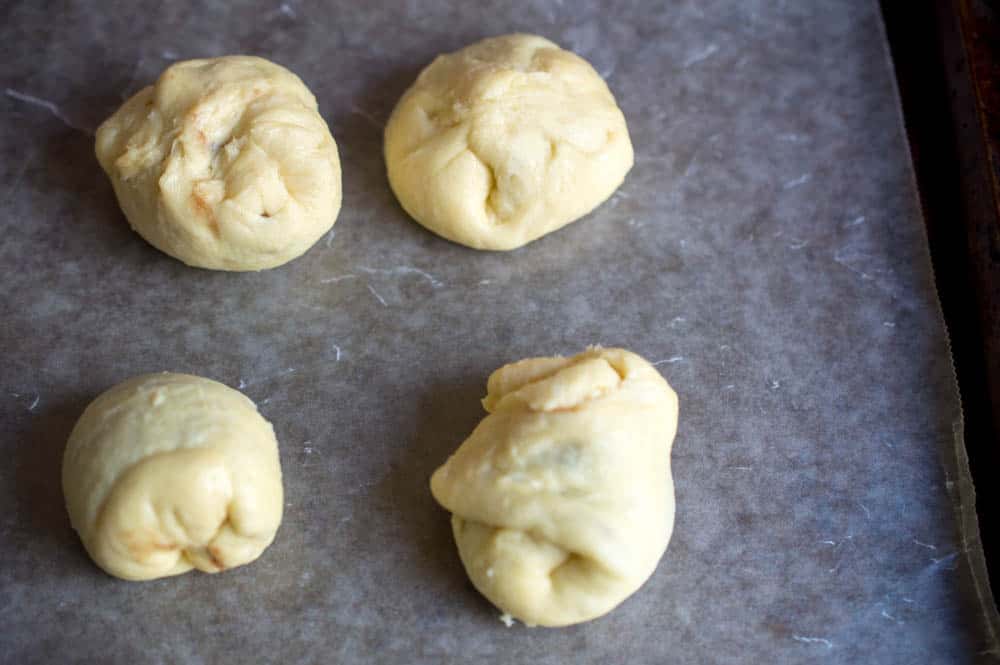 dough for Nutella dumplings on pan