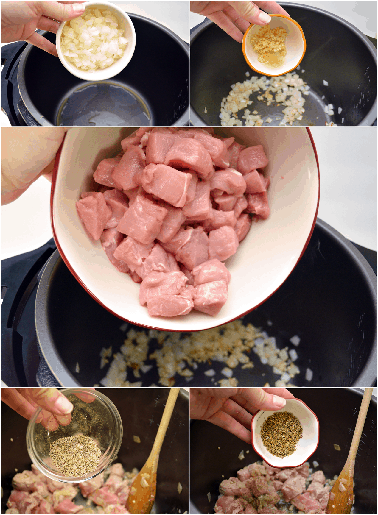 A process image of cooking pork for sausage and bean soup
