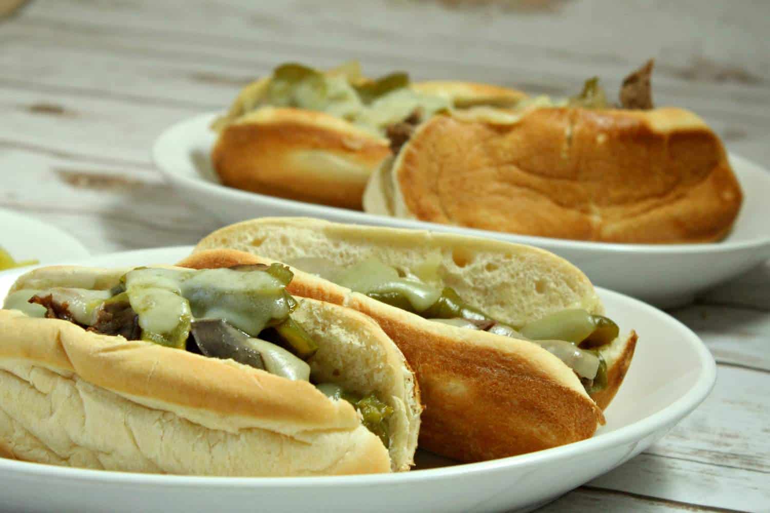 Slow Cooker Philly Cheesesteak on a plate