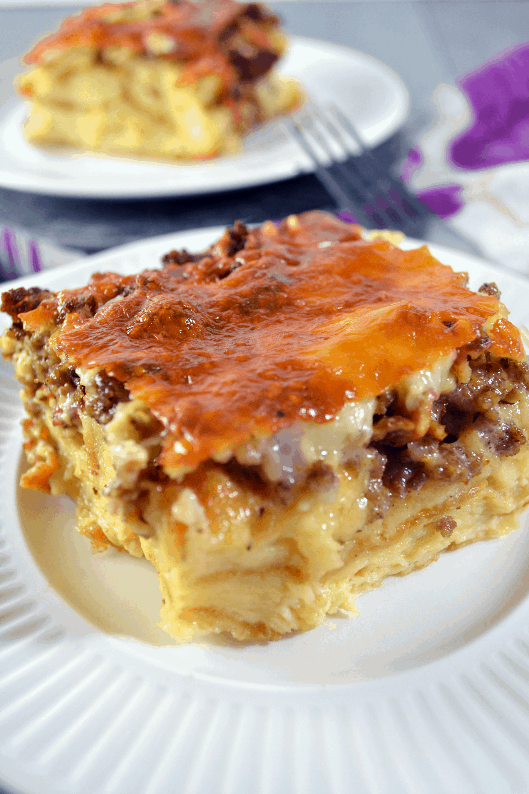 slice of croissant breakfast casserole on plate