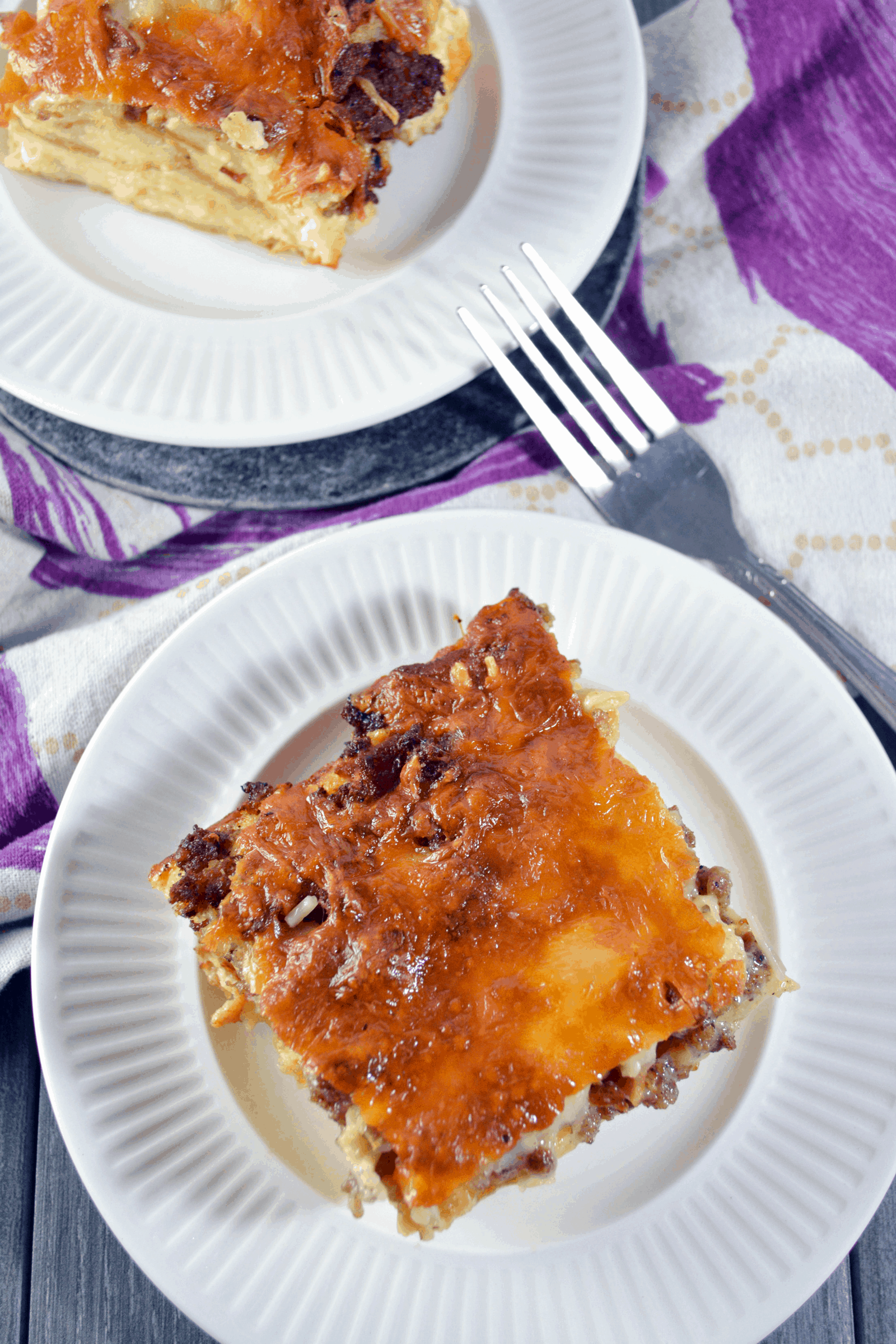 slice of croissant breakfast casserole on plate