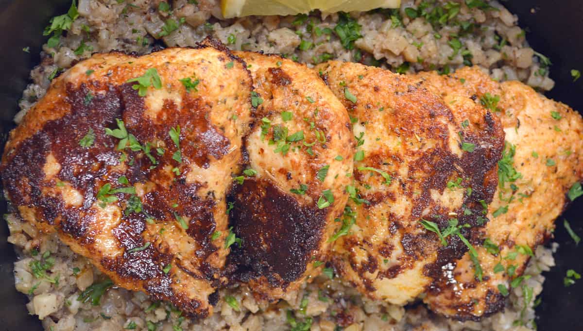 Garlic Butter Chicken with Parmesan Cauliflower Rice