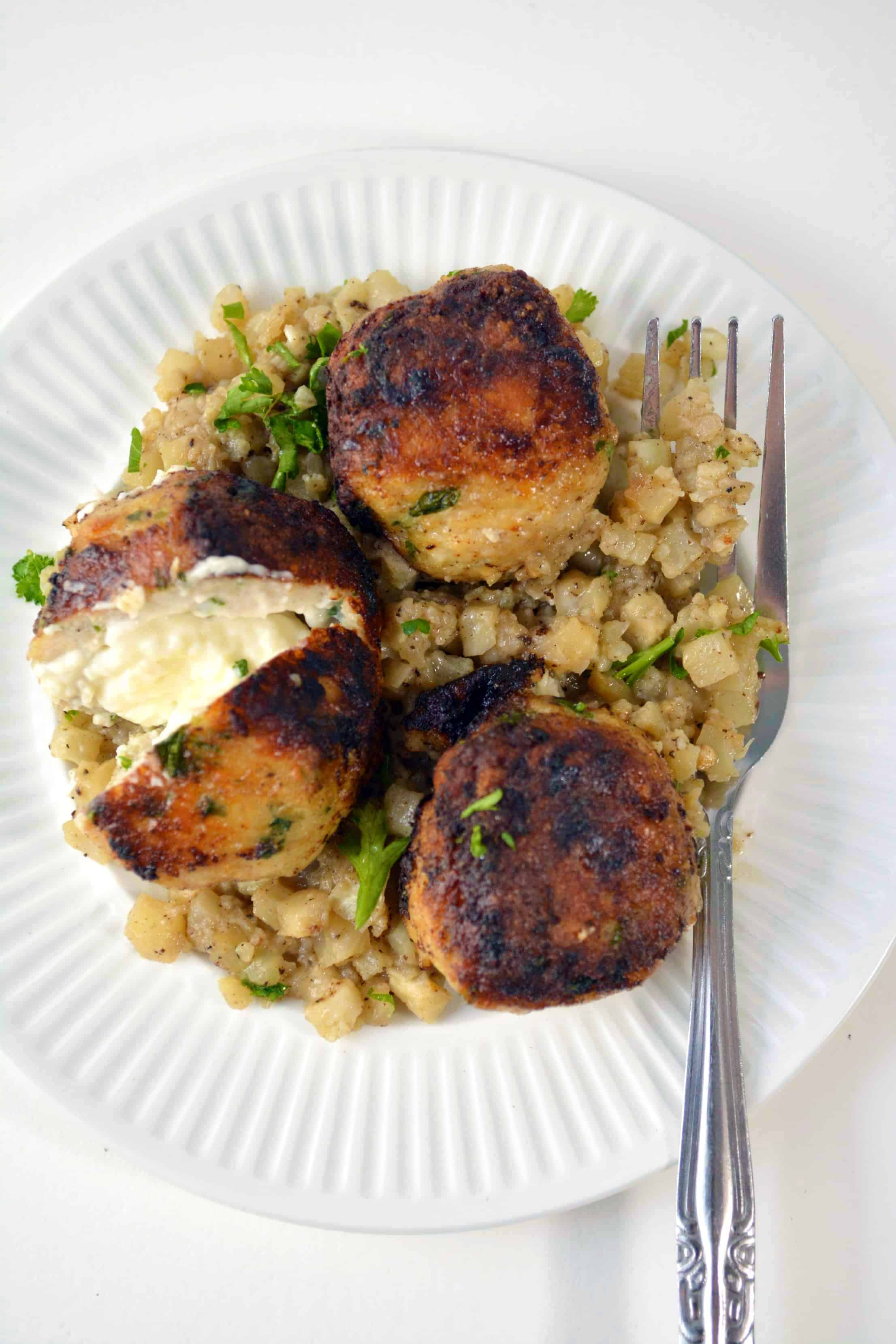 Cheesy Stuffed Turkey Meatballs with Cauliflower Rice