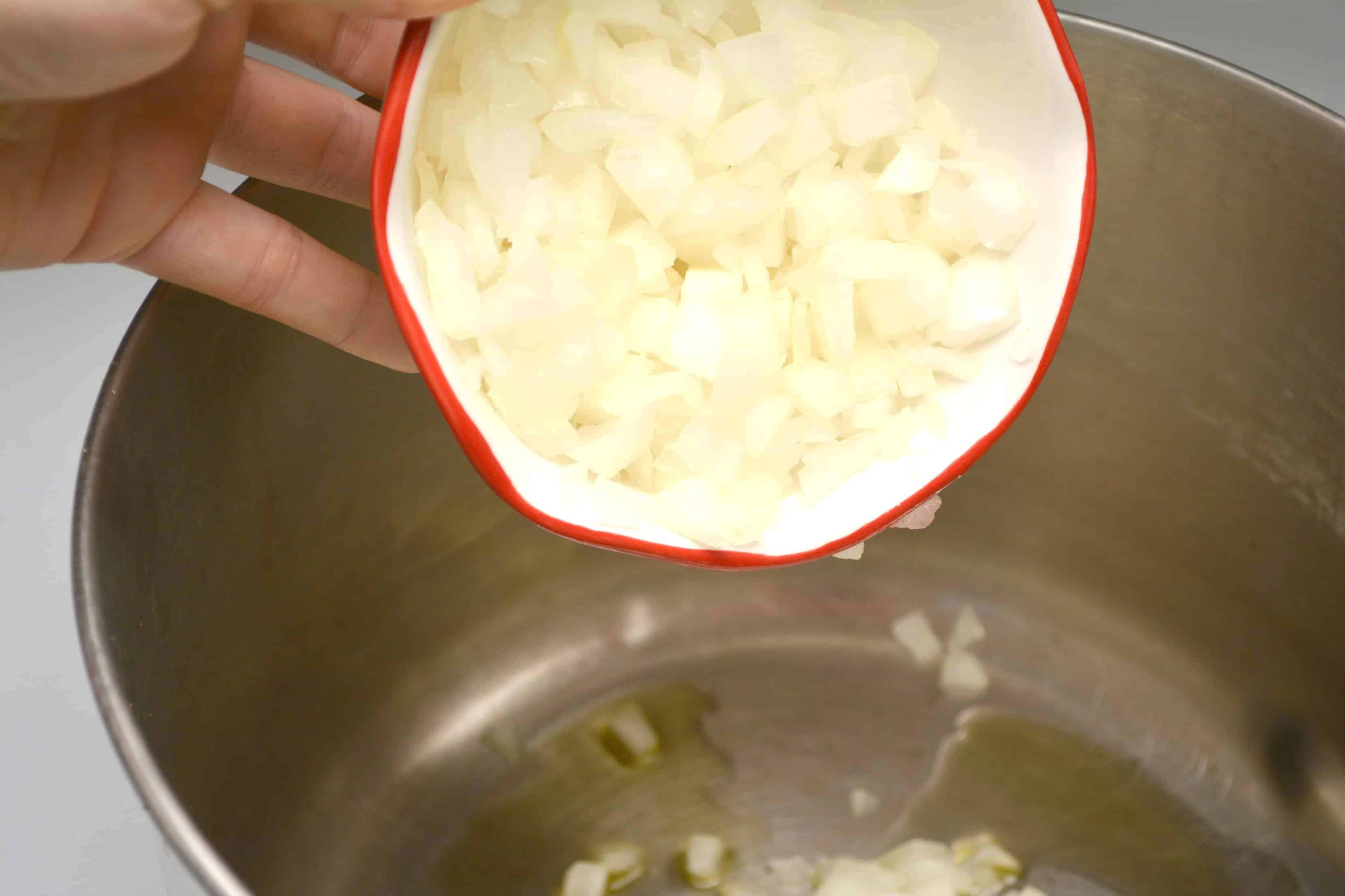 fresh diced onions in bowl 