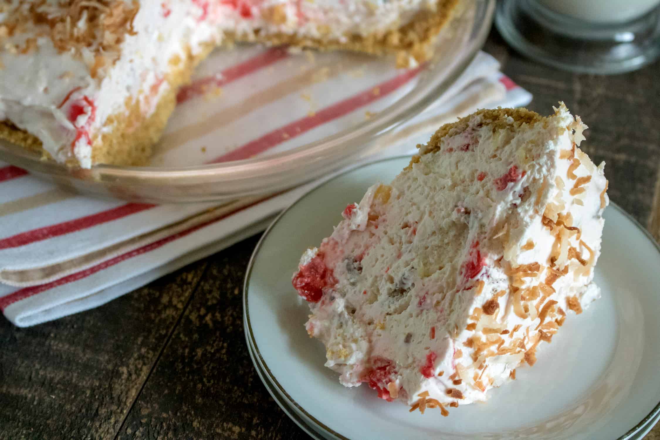 pina colada pie no bake pie on a plate