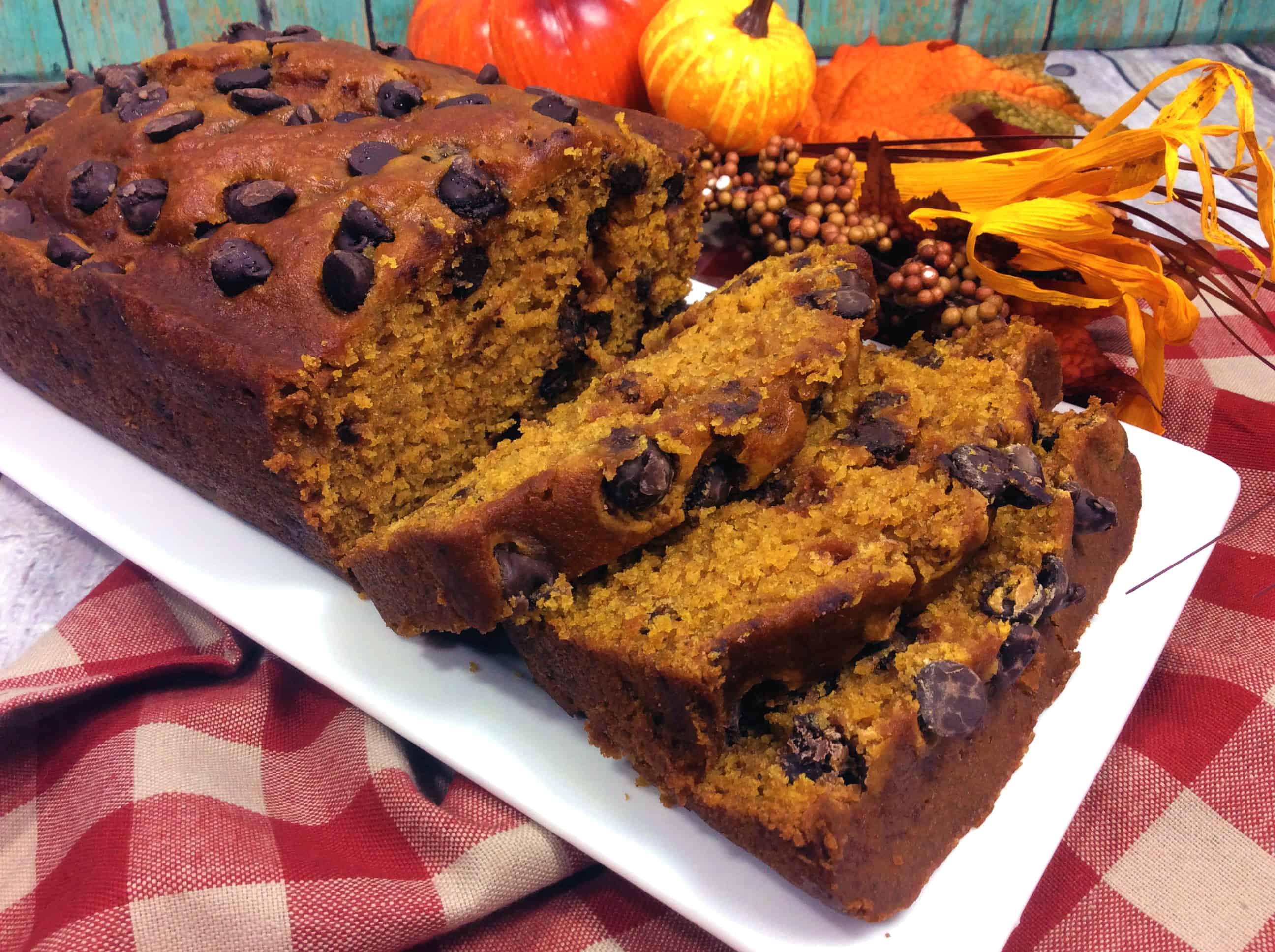 moist pumpkin bread on a plate