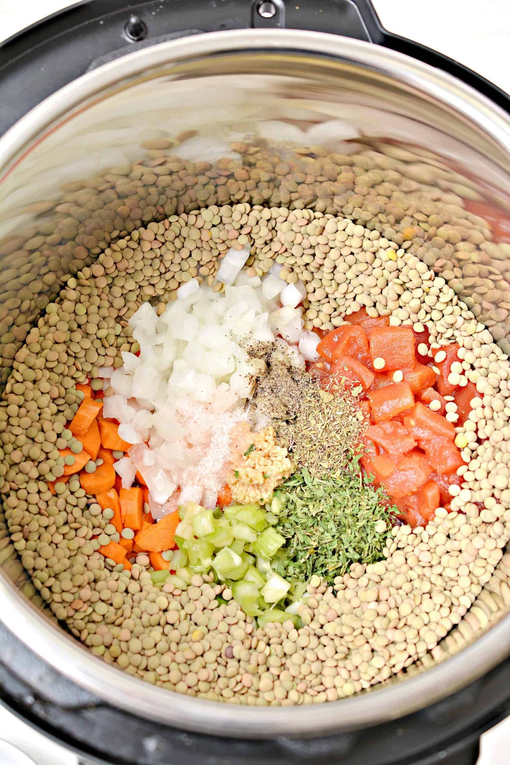 lentils and ingredients in instant pot