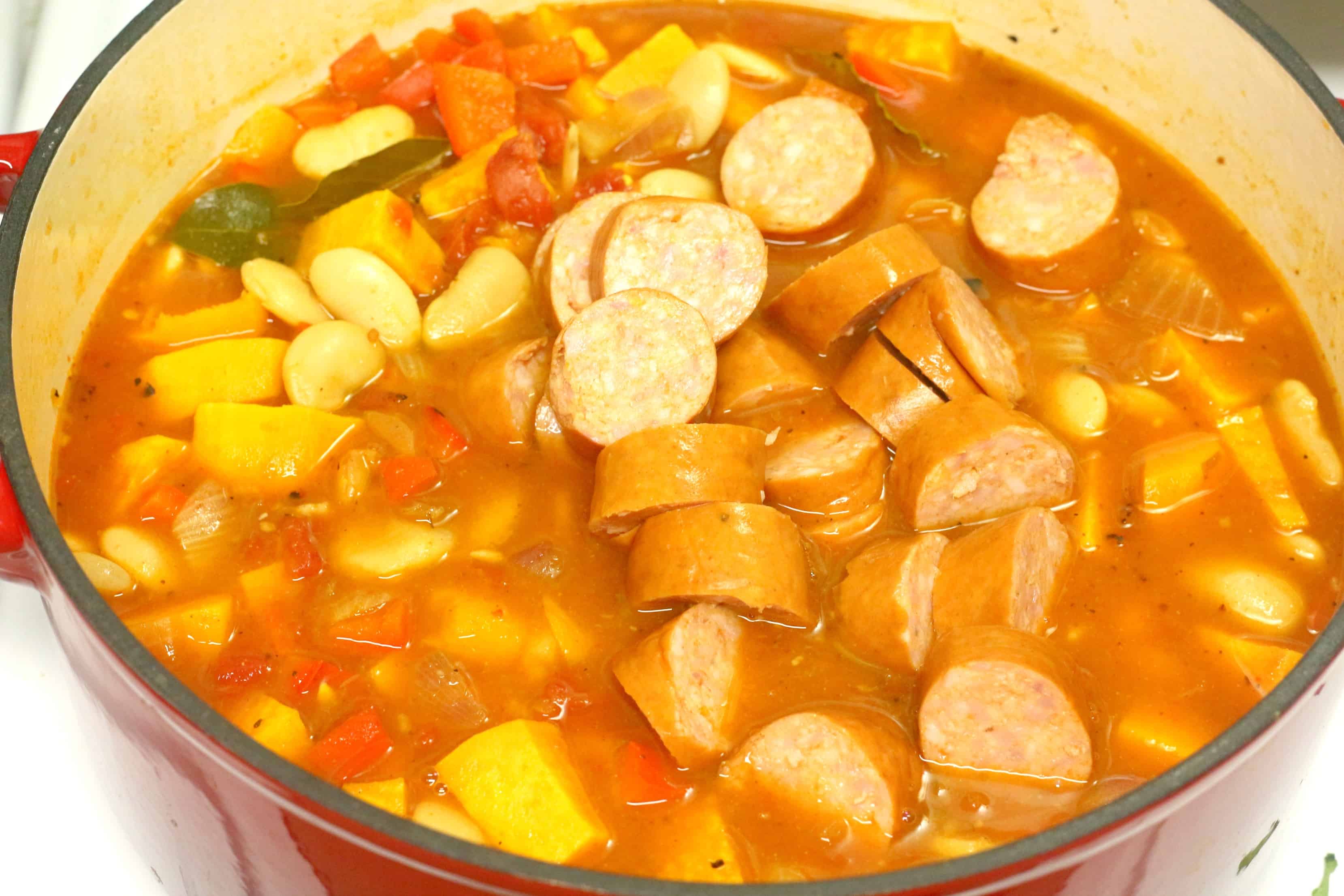 sausage and sweet potato stew in bot