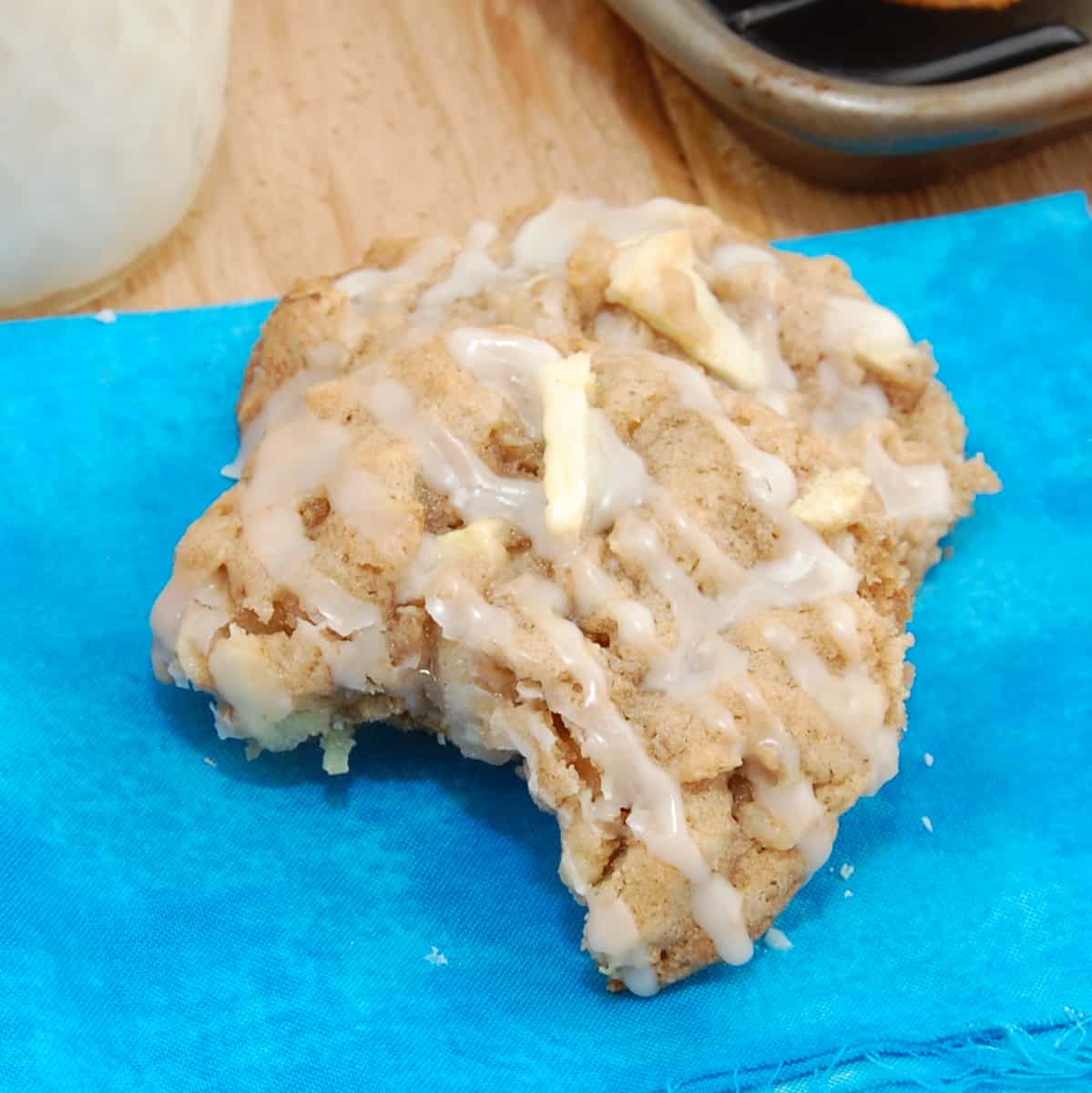 apple oatmeal cookie with bite missing