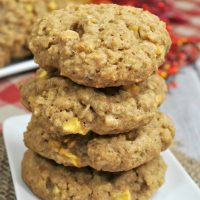 Apple Oatmeal cookies stacked on a plate ready to be eaten