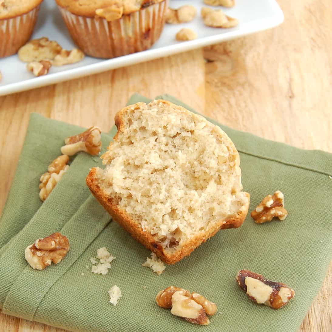 banana walnut muffin in half