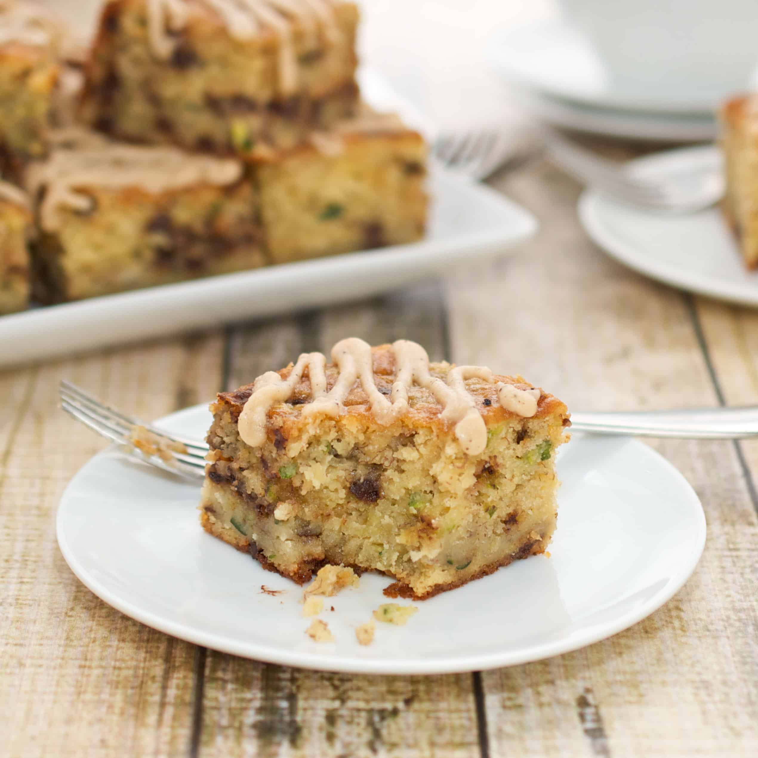 slice of banana zucchini cake on a plate