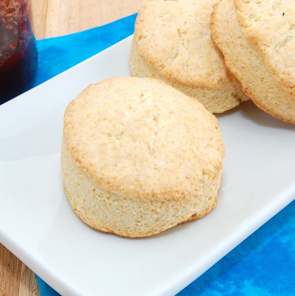 plate with cornbread biscuits