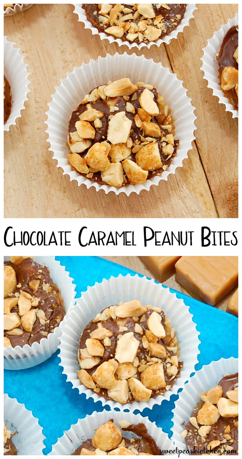 Chocolate Snack Bites With Caramel And Peanuts - PIN Image