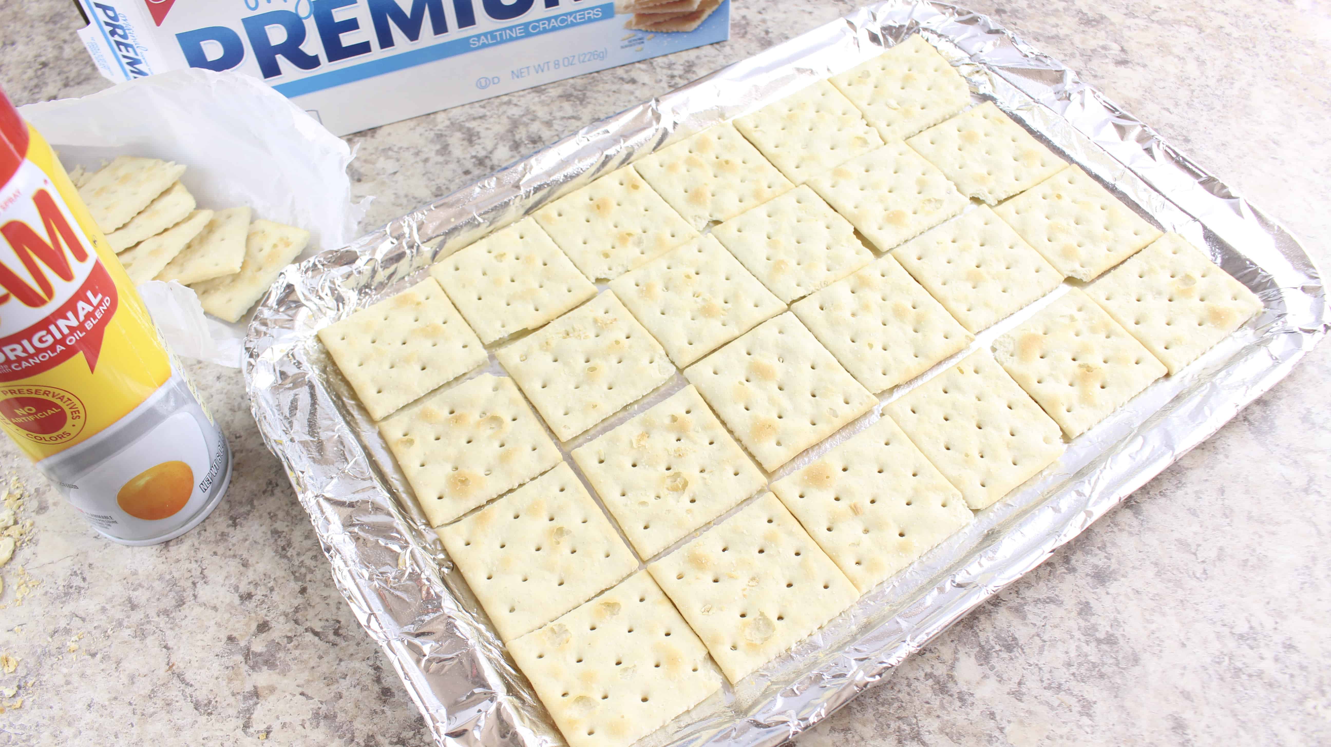 saltines on a cookie sheet