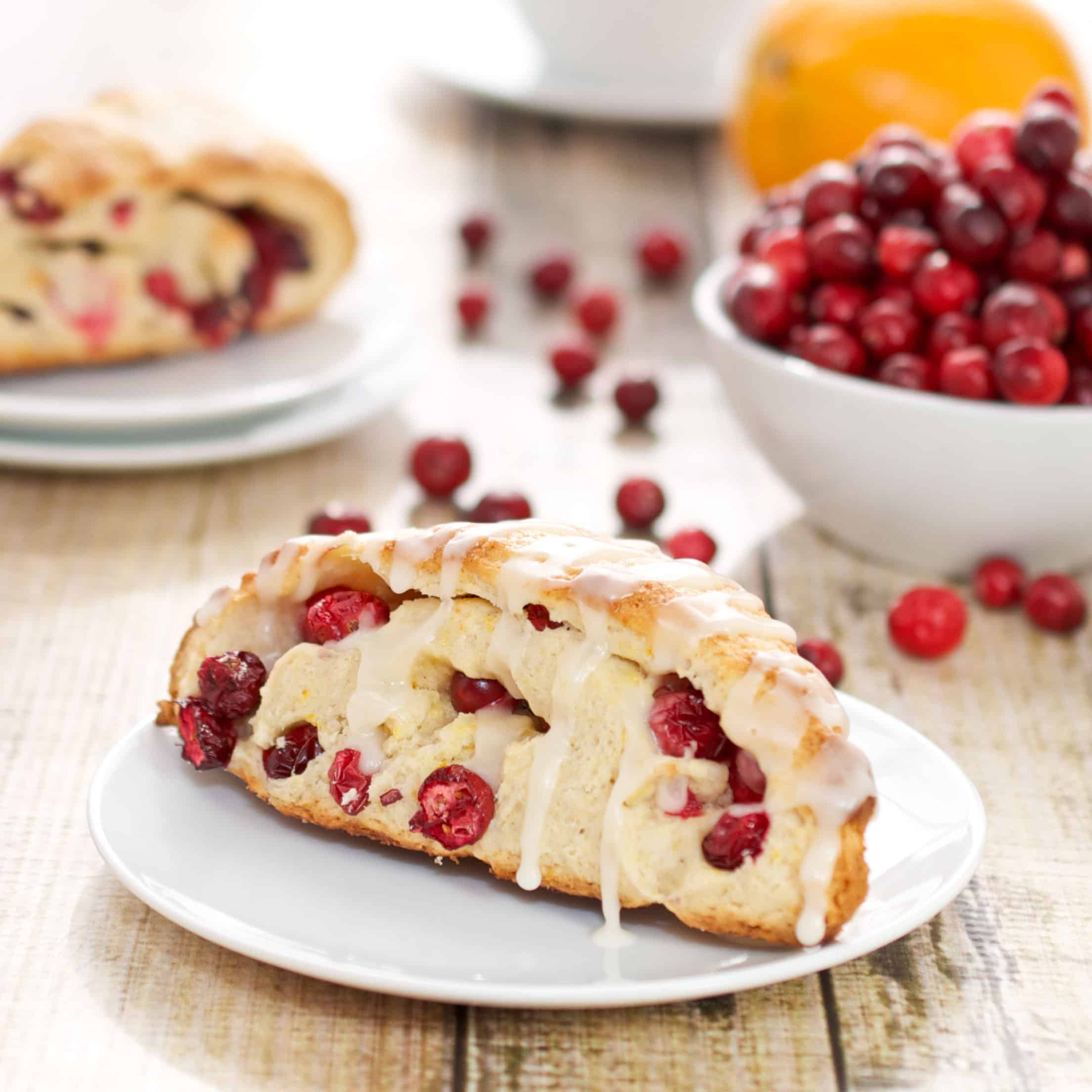 plate with fresh cranberry scone