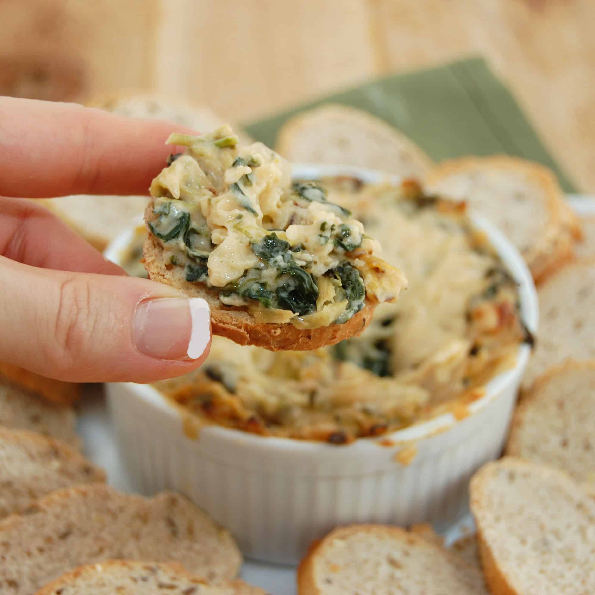 spinach dip on bread