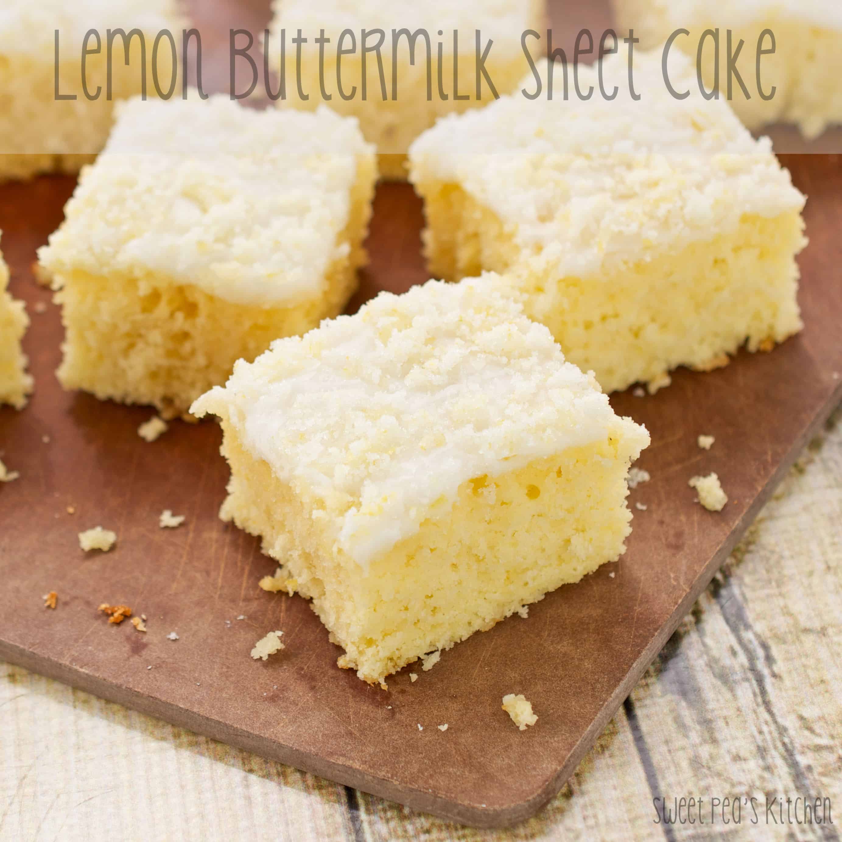 Overhead picture of lemon cake recipe slices on a wooden surface