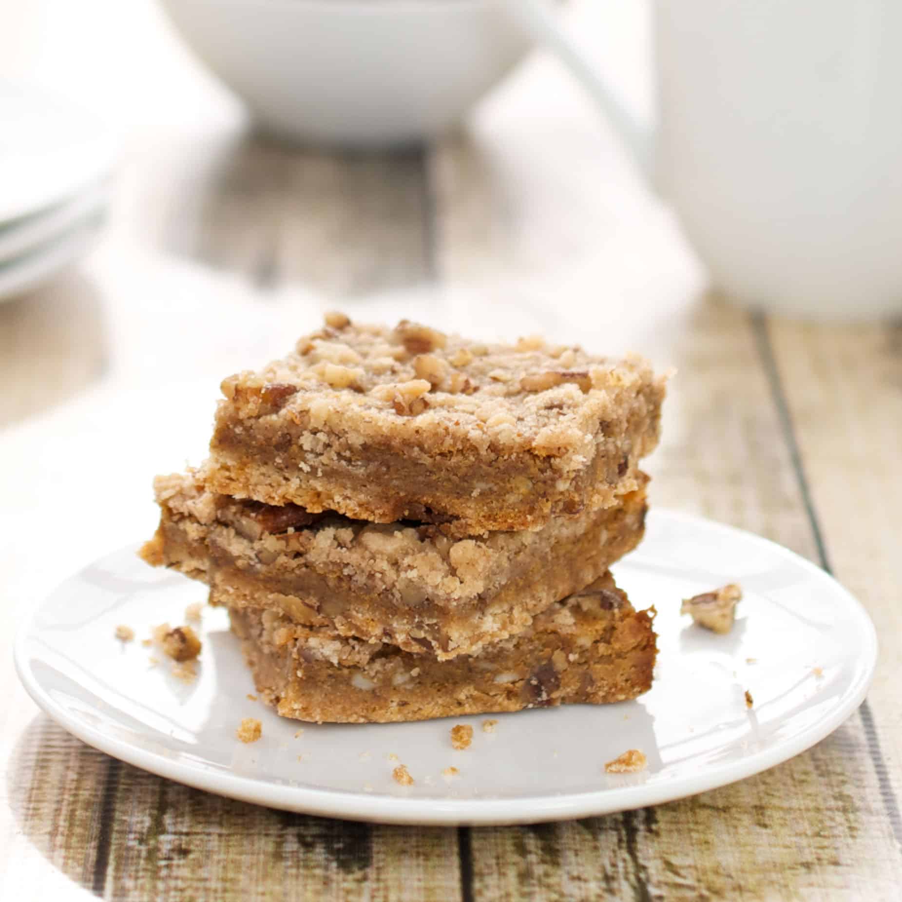 pumpkin pie bars on a white plate