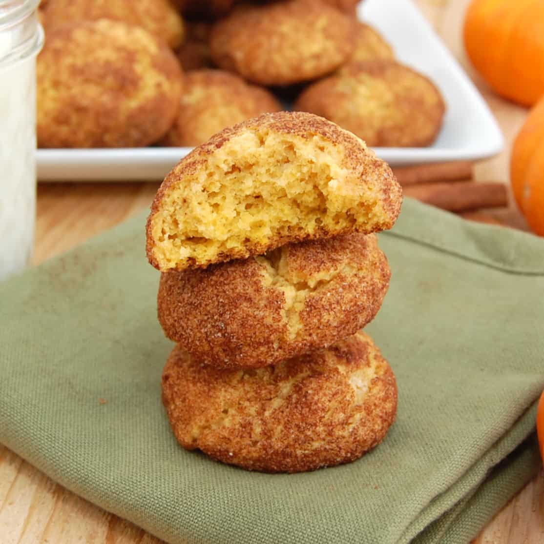 stack of pumpkin snickerdoodle cookies