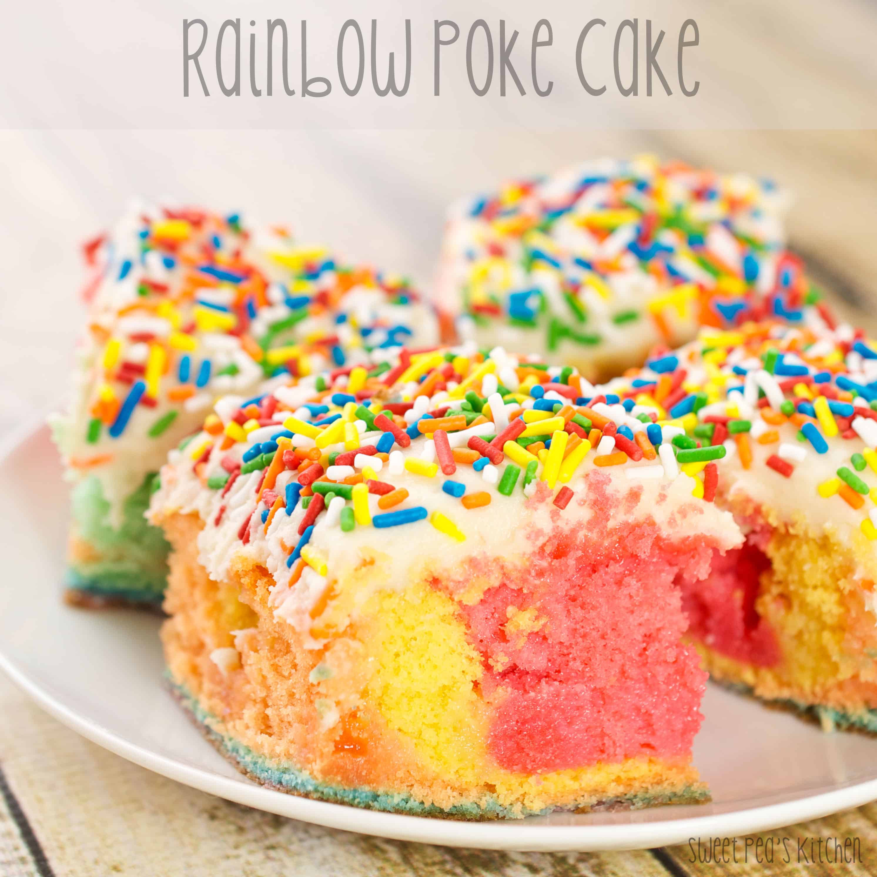 several pieces of poke cake on platter