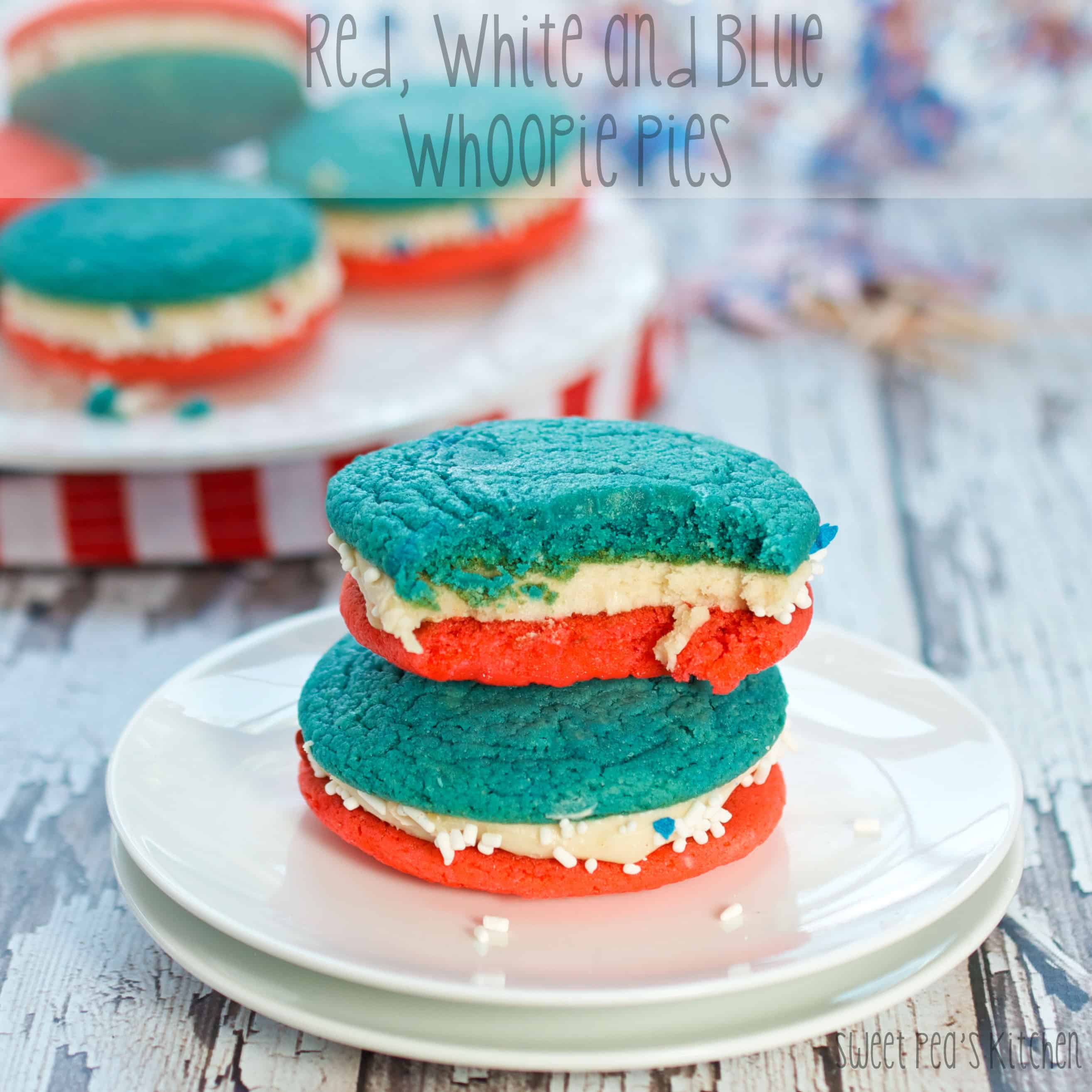 red, white, and blue whoopie pies on plate