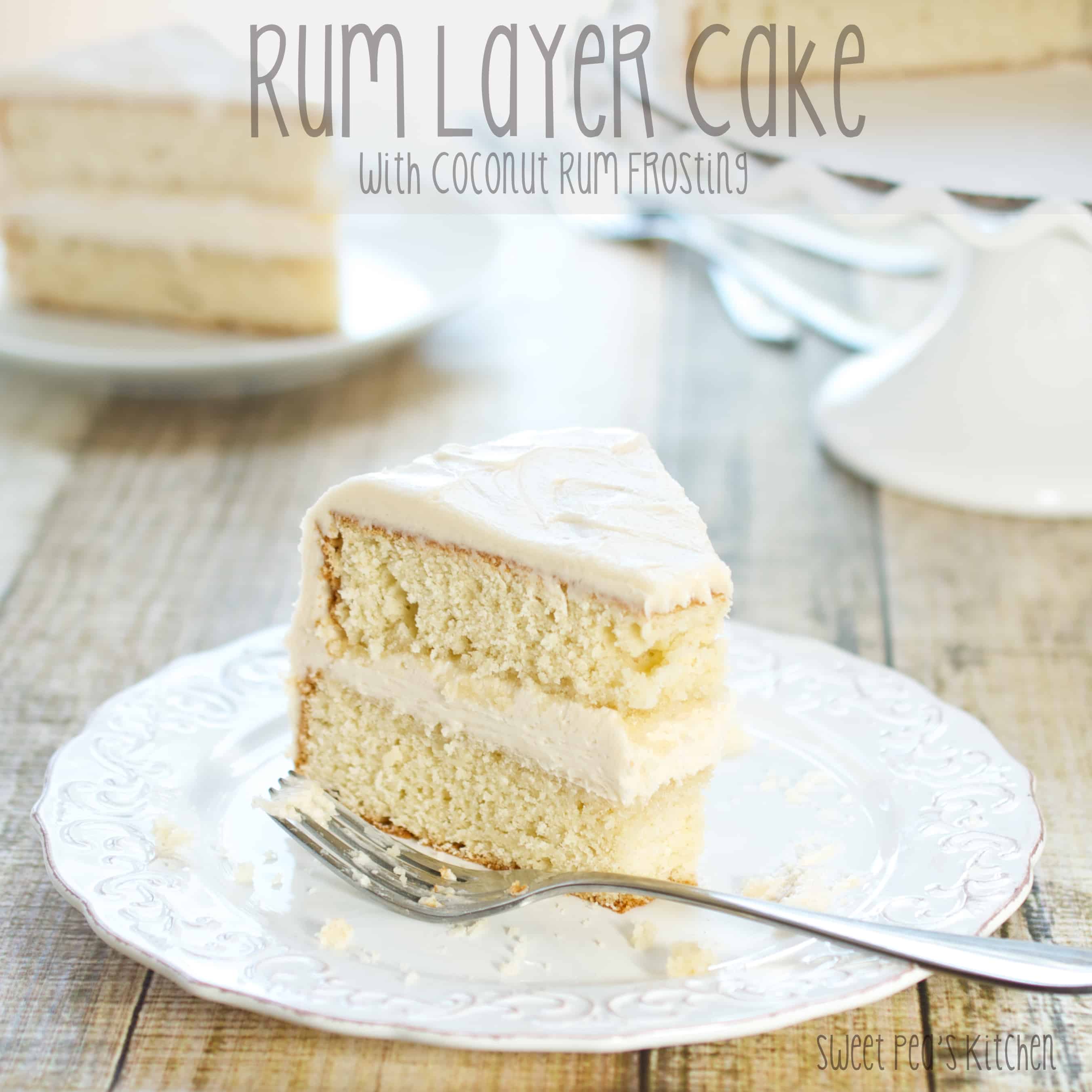 rum cake on plate with fork