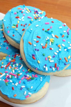 soft lofthouse cookies with blue frosting