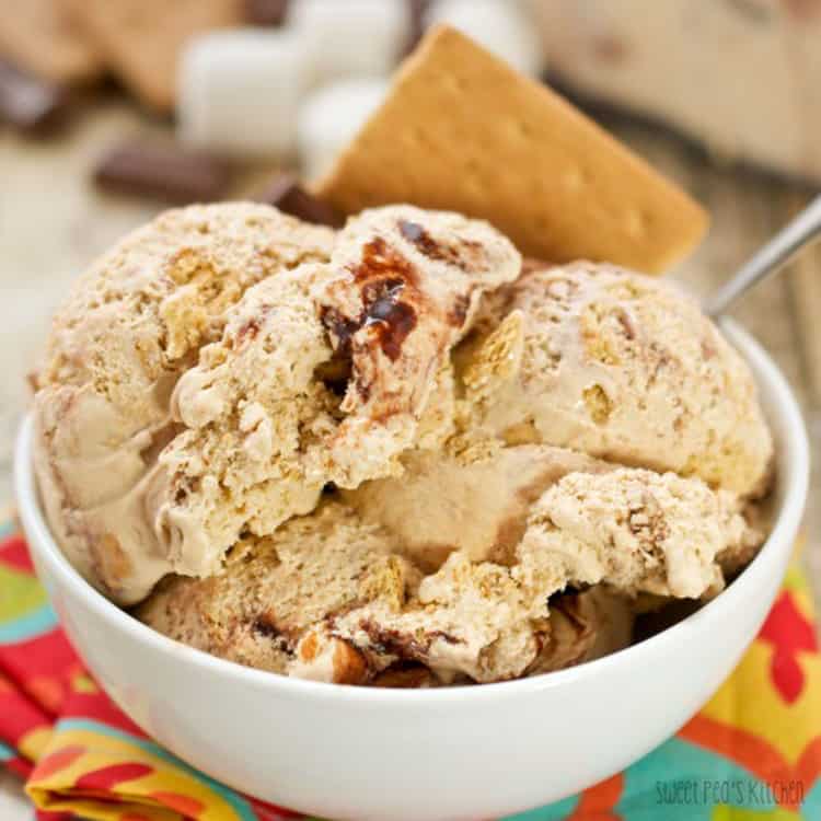 smores dessert ice cream in a white bowl