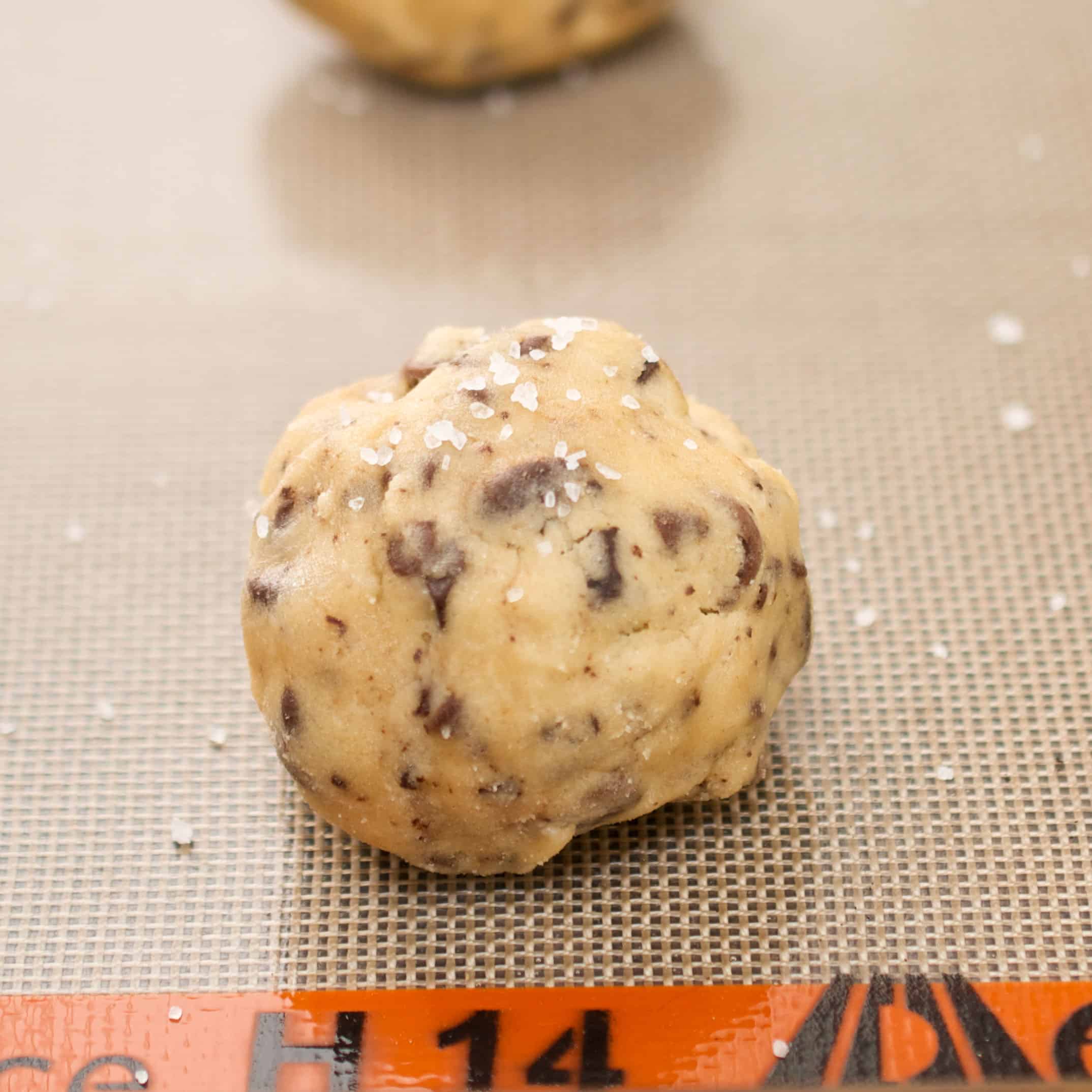  Chocolate Chip Cookie dough on a cookie sheet