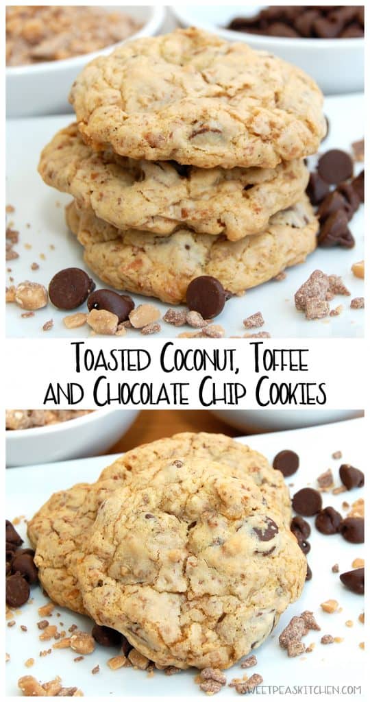 Toasted Coconut, Toffee and Chocolate Chip Cookies - Sweet Pea's Kitchen