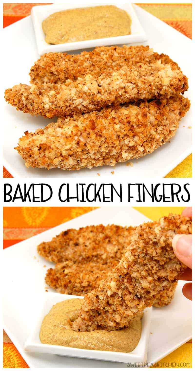 baked chicken fingers collage