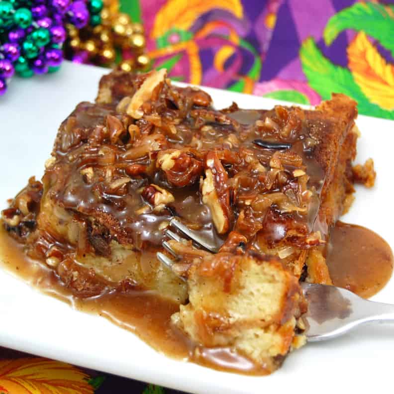 New Orleans-Style Bread Pudding with Coconut Praline Sauce