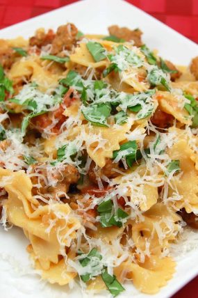 farfalle-pasta-with-sausage-tomatoes-and-cream