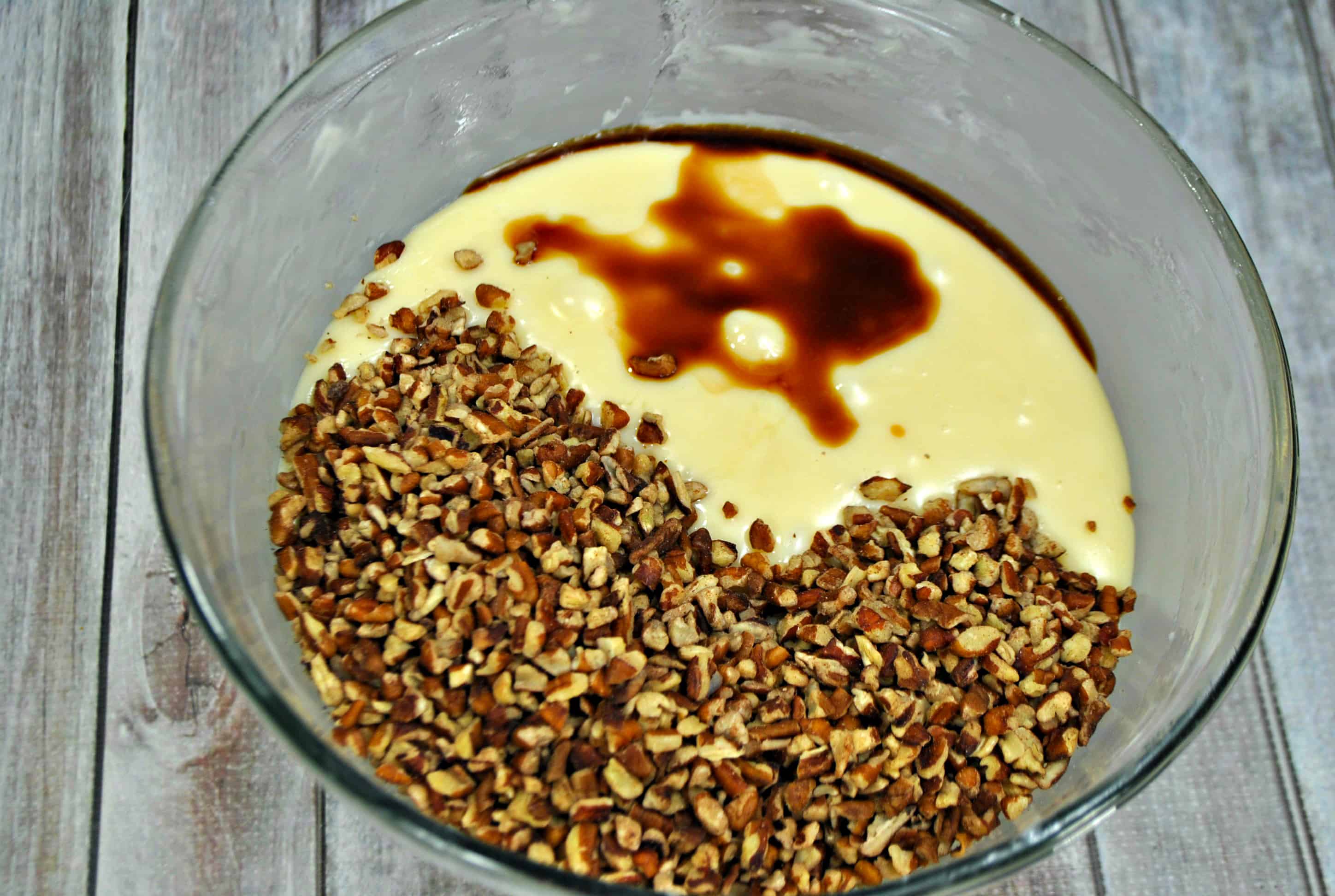 pecan and batter in a bowl