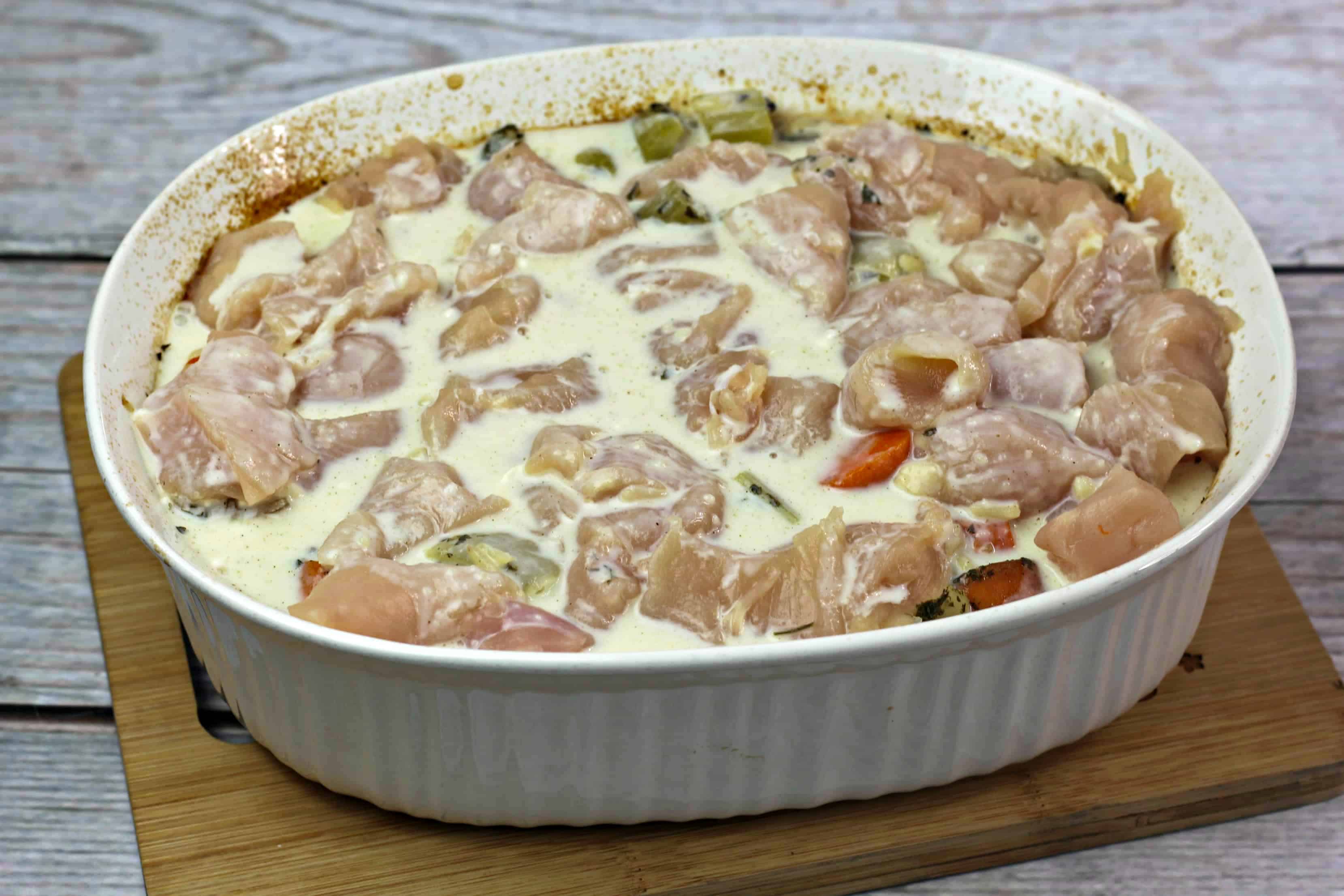chicken in the casserole dish