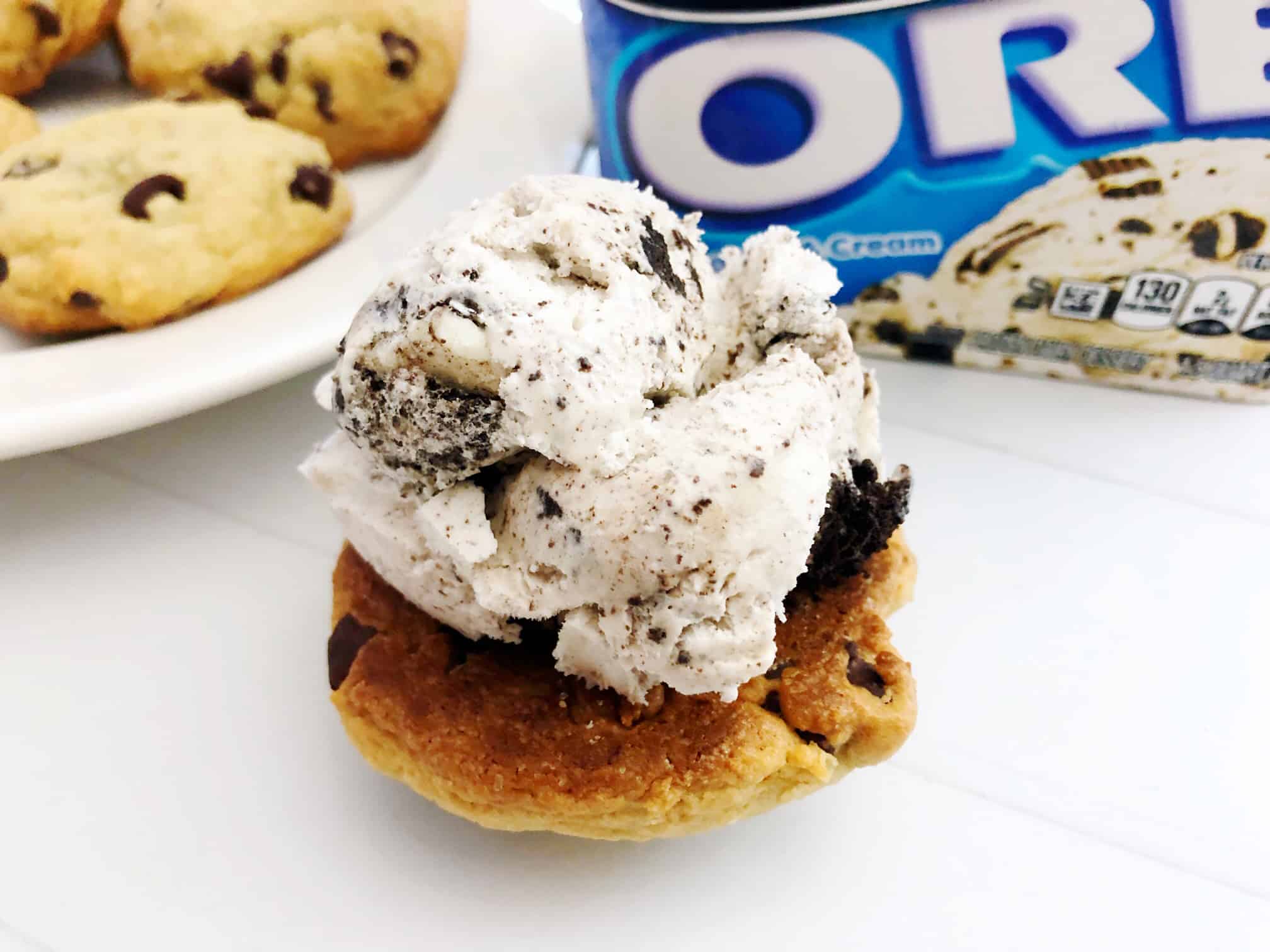 homemade ice cream cookie sandwich without top cookie